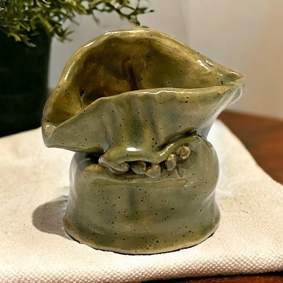 Weird Unusual and One of a Kind Pottery Vase Planter Green Glazed Eclectic - Picture 1 of 8